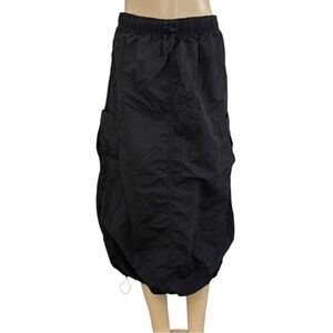 Love Tree Black Parachute Cargo Maxi Skirt Bungee Cord Elastic Waist S